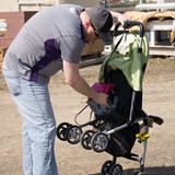 Getting stroller ready.